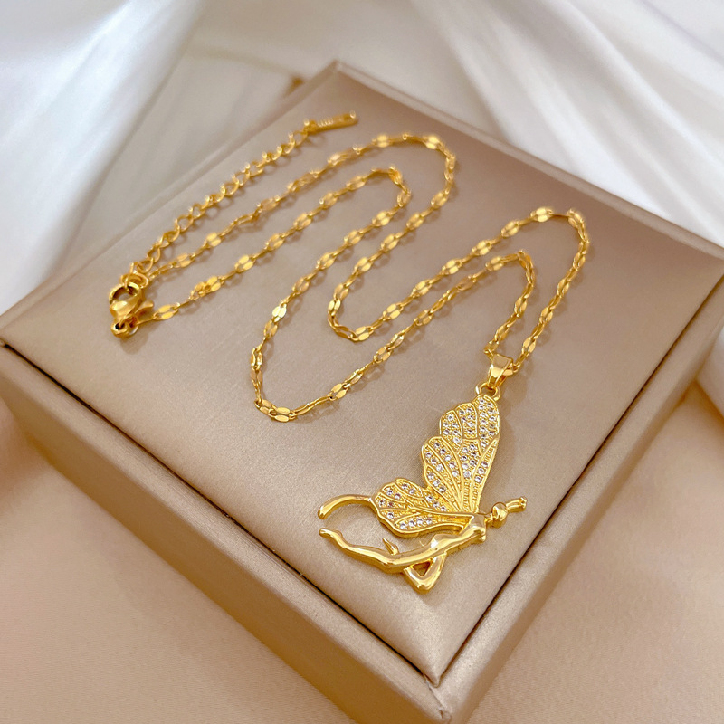 Butterfly Clasp Deployant - قلادة فراشة أنيقة وفاخرة للنساء، إكسسوار