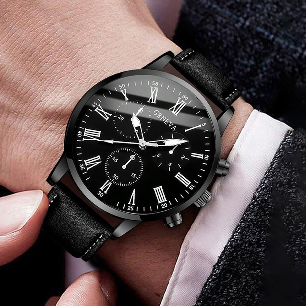 Leather Watch Band Men - ساعة كوارتز للعمل للرجال ، قرص