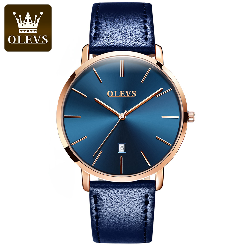 Leather Watch Band Men - ساعة كوارتز OLEVS أصلية للرجال مقاومة