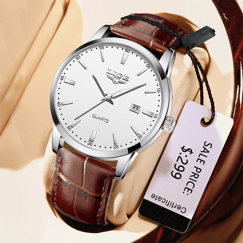 LIGE رجل ساعة حزام جلدي أنيق ر - مراجعة Leather Watch Band Men وسعره