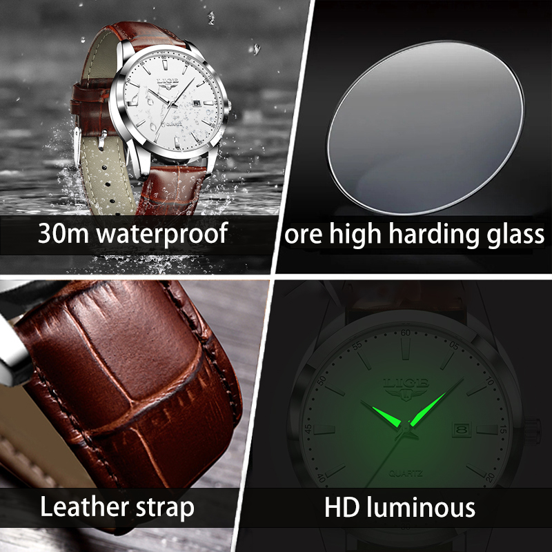 LIGE رجل ساعة حزام جلدي أنيق ر - مراجعة Leather Watch Band Men وسعره
